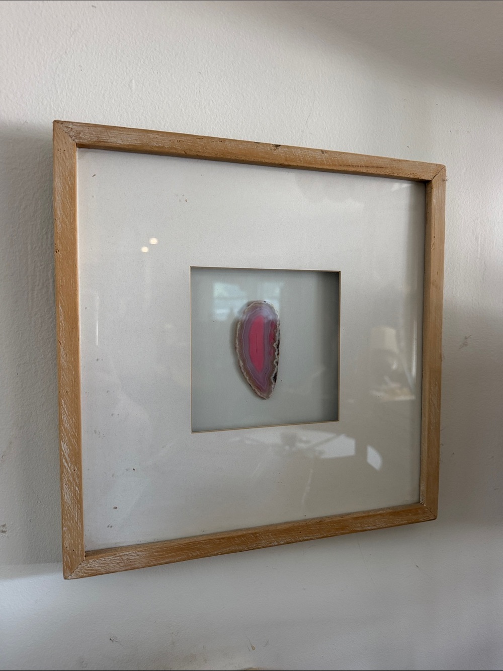 Framed Pink Agate Slice Wall Shadowbox Art - Natural Stone Accent
